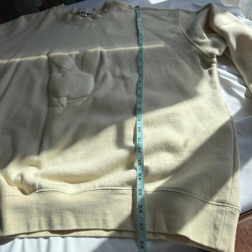 Playboy x PacSun Men’s Puffy Logo Crewneck Sweatshirt Cream Beige Minimalist- XL - Picture 9 of 9